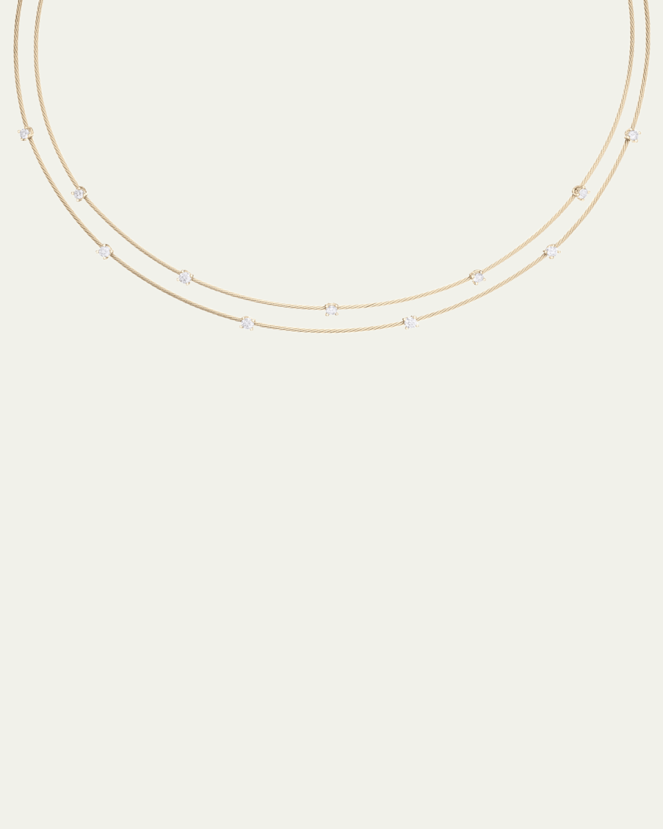 18K Yellow Gold Double Wire Necklace with 11 Round Diamonds